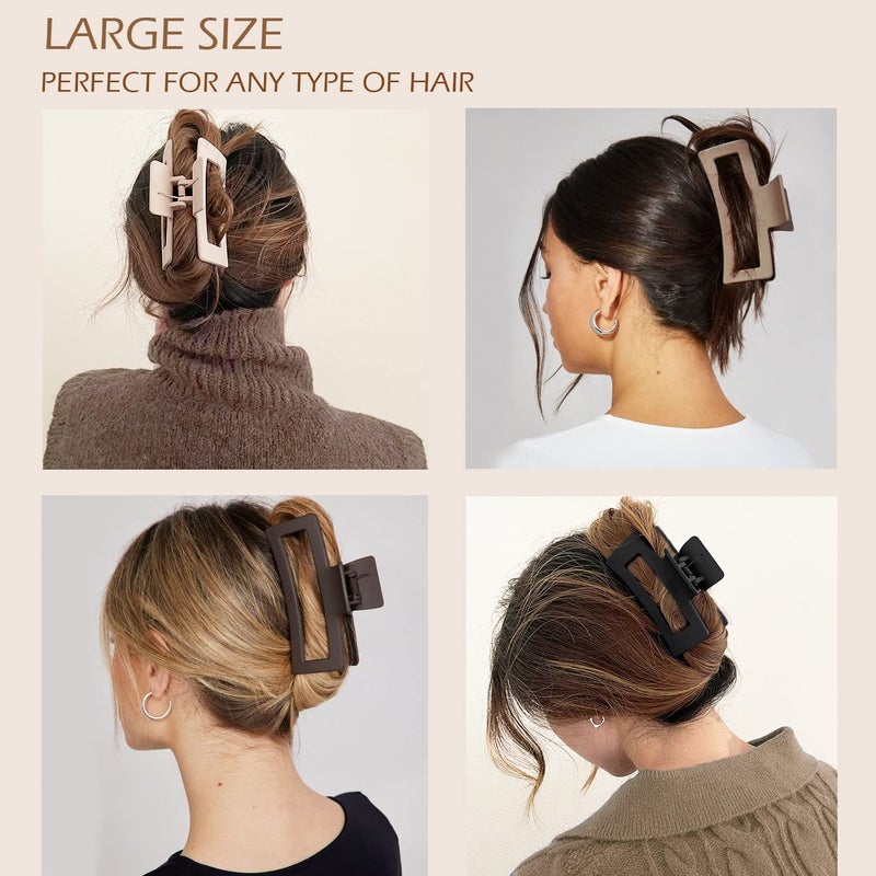 JANFUN Large Hair Claw Clips 12 Pack, Flower Hair Clips for Thin Hair, Big Square Matte Strong hold for Thick Hair, 3 Styles Hair Clips for Women Thick Hair Neutral Colors - Image 4